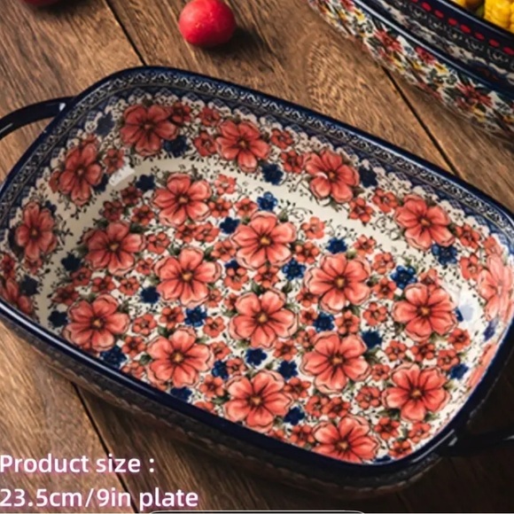 Polish Floral Enamel Baking Dish with Handles - Picture 3 of 5